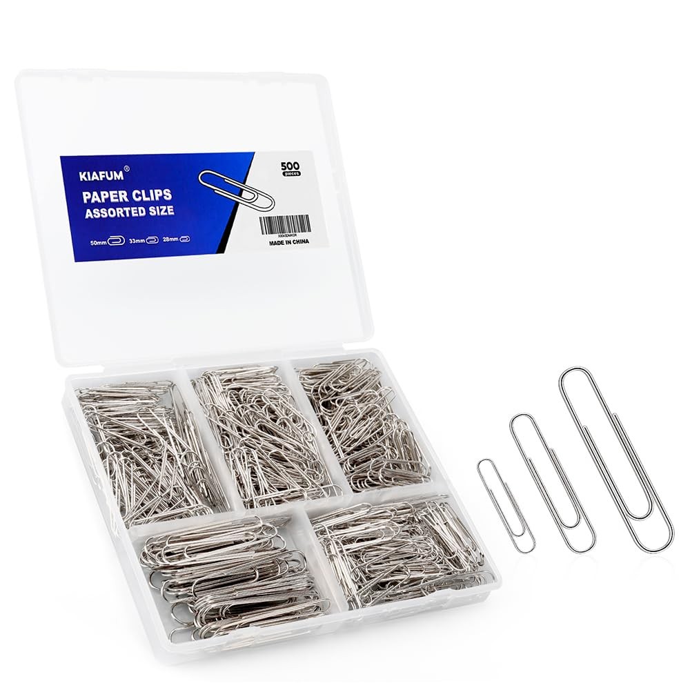 Assorted Paper Clips set 500 Pcs Silver Paperclips Large Medium S