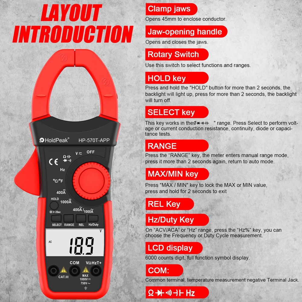 Digital Clamp Meter Multimeter AC/DC Amp Volt Current Temp NCV Tester 4000 Count