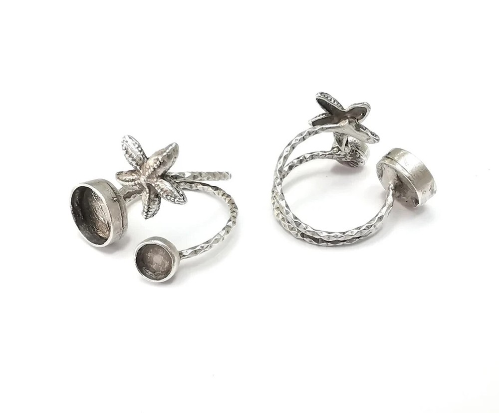 Starfish Blank Silver Ring Setting Cabochon Mounting Adjustable Ring Base Bezel