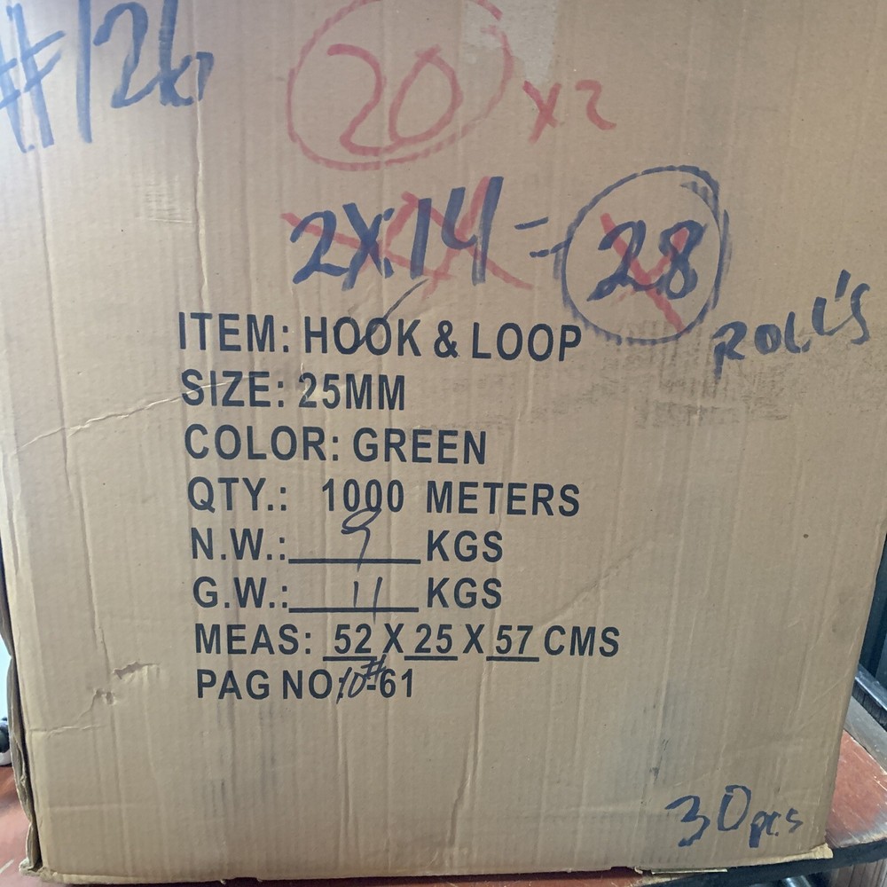 Hook & Loop 25MTS Touch & Close Fastener Green 25mm Wide HOOK SIDE ONLY!