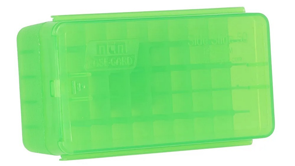 MTM Side-Slide Ammo Box Clear Green Plastic Multi-Caliber - P50SS9M16
