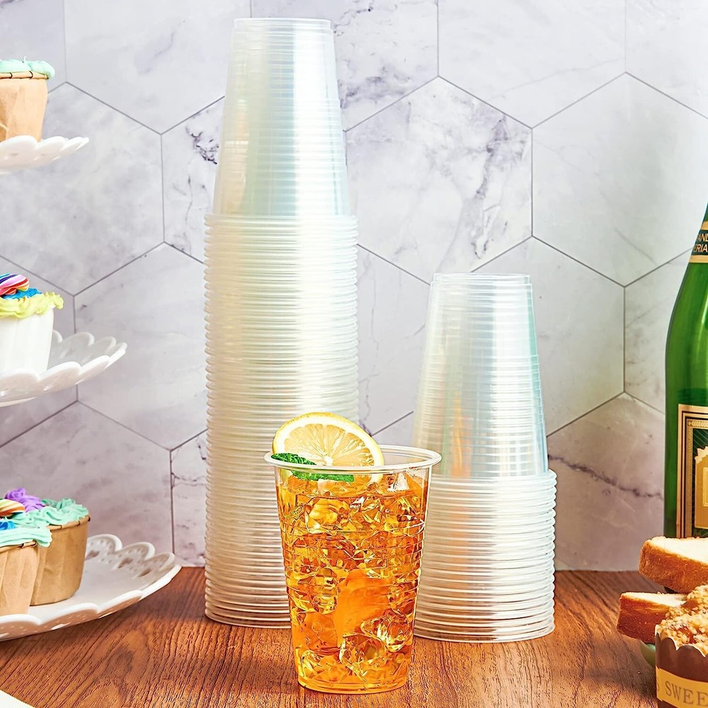 24oz Clear Plastic Cups with Lids,Disposable Drinking Cups,Cup Ice Coffee100pcs