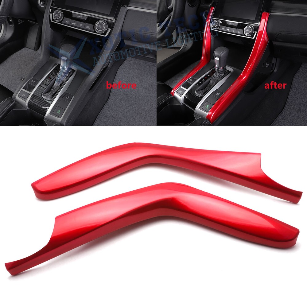 ABS Red Interior Gear Shift Panel Stripe Cover Trims For Honda Civic 2016-2021