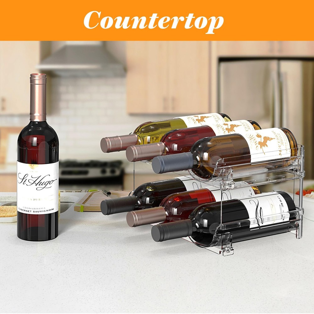 Plastic Stackable Wine Rack for Refrigerator, 2 Tier Large Capacity Water Bot...