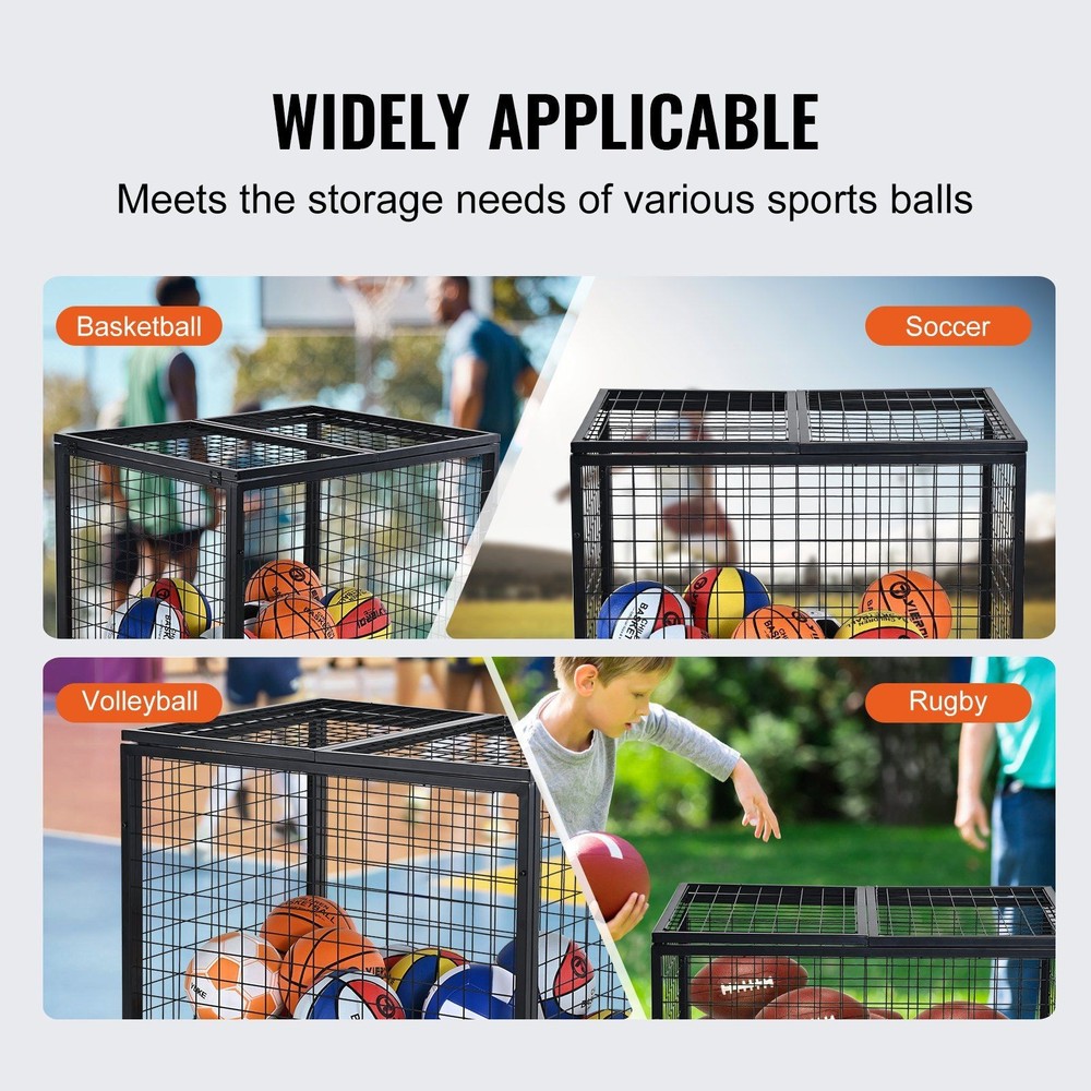 Stackable Rolling Basketball Storage Rack with Double Lids & 4 Swivel Wheels