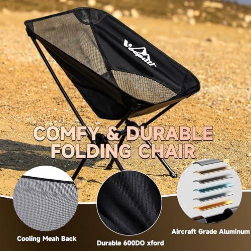 Camping Chair, Lightweight Folding Backpacking Chairs - Single Pack Black