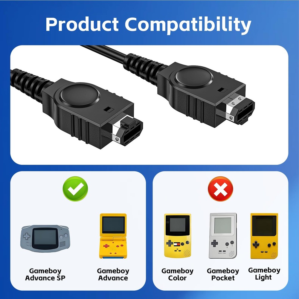 Link Cable for GBA, 2 Player Connect Cord Compatible with 1 Pack
