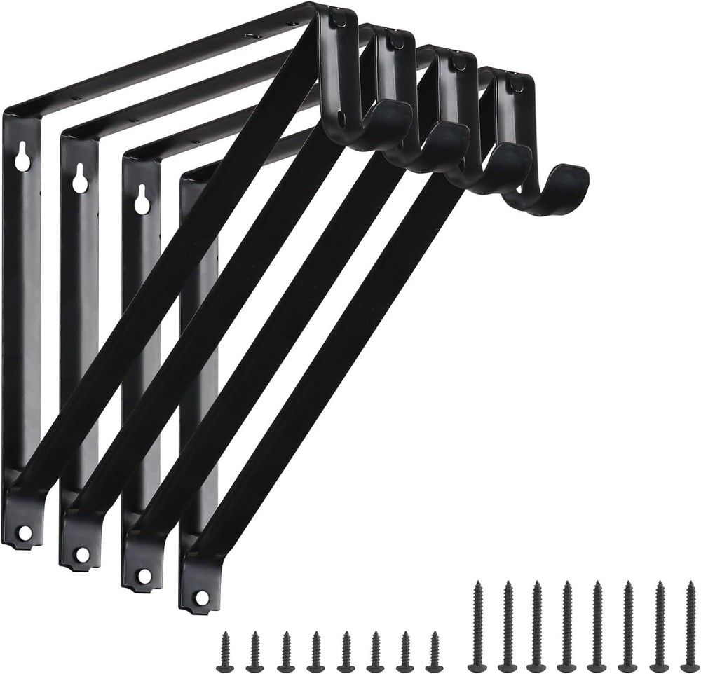 HOME MASTER HARDWARE Heavy Duty Closet Shelf & Rod Brackets, 4 Pack, Black