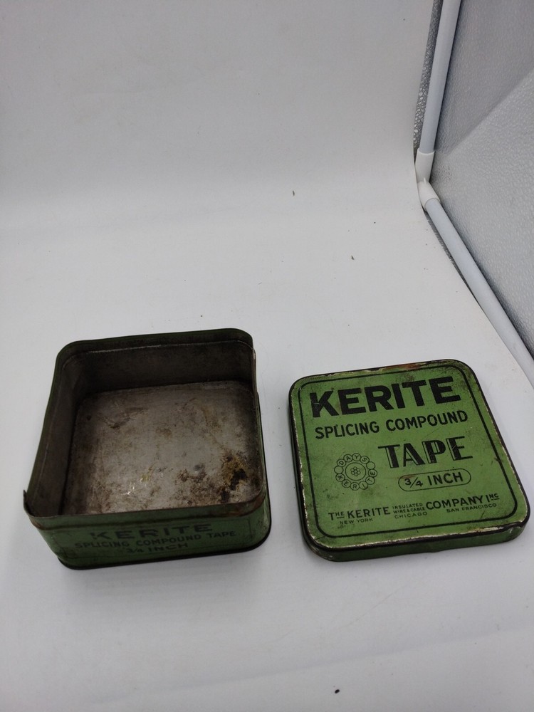 Green Kerite Splicing Compound Tape Advertising Empty Tin Decor