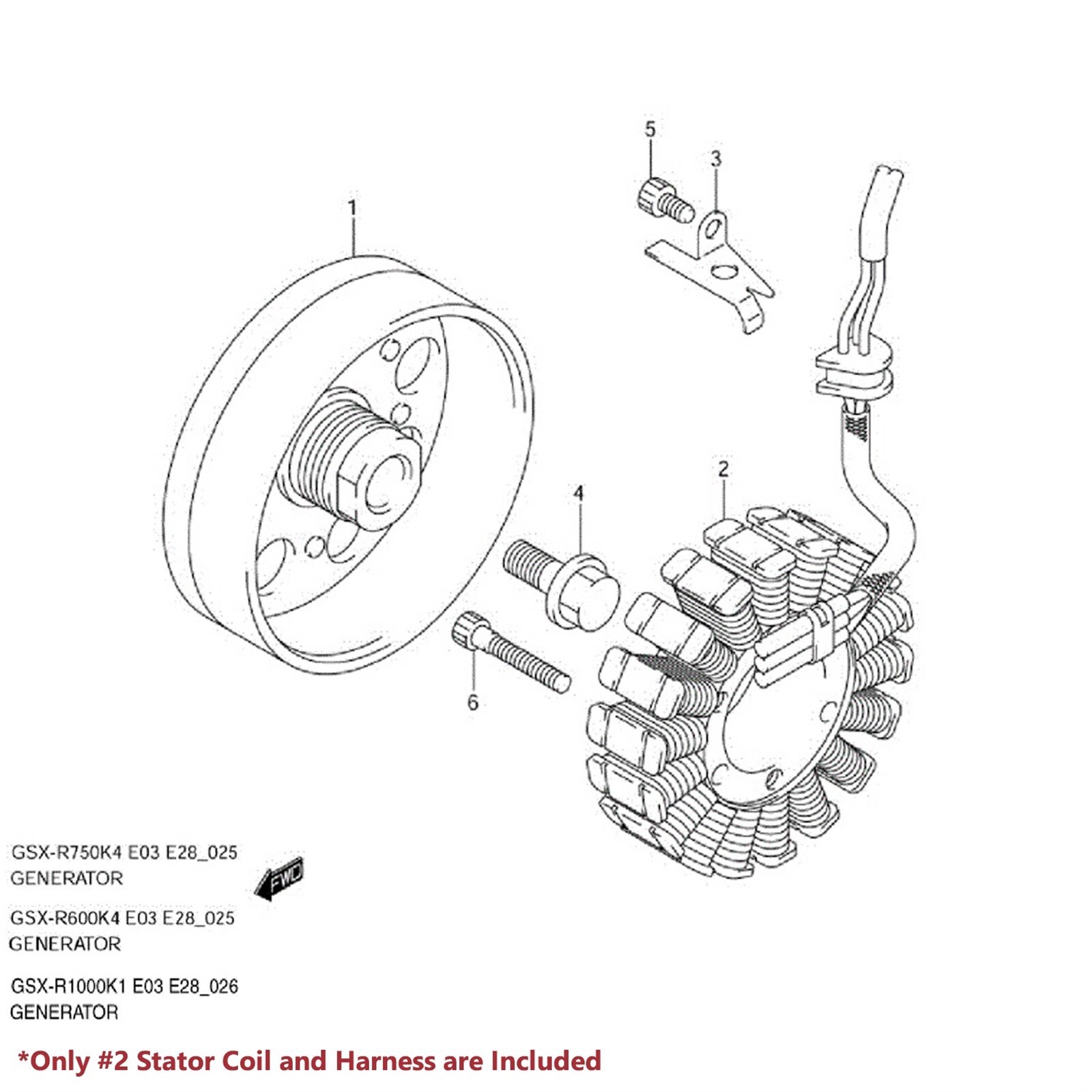 eMUSA OE Magneto Coil Stator+Voltage Rectifier+Gasket 00-03 GSXR 600/750/02 1000
