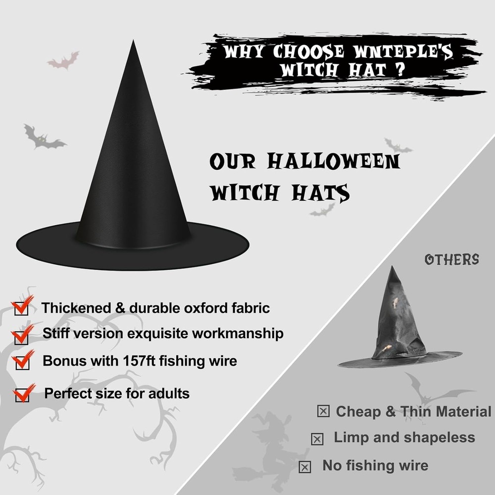 Halloween Decorations Witch Hat, 12 Pcs Thickened Black Hats Bulk...
