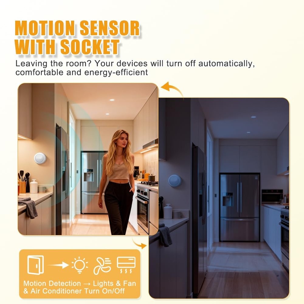 ASOFTY Motion Sensor Switch with Outlet, PIR Wireless Motion Sensor Switch, A...