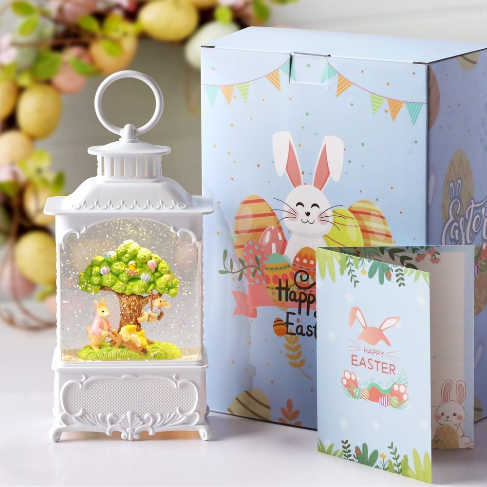 Easter Snow Globe Lantern Bunny Tree with Timer, USB and Battery Powered, Eas...