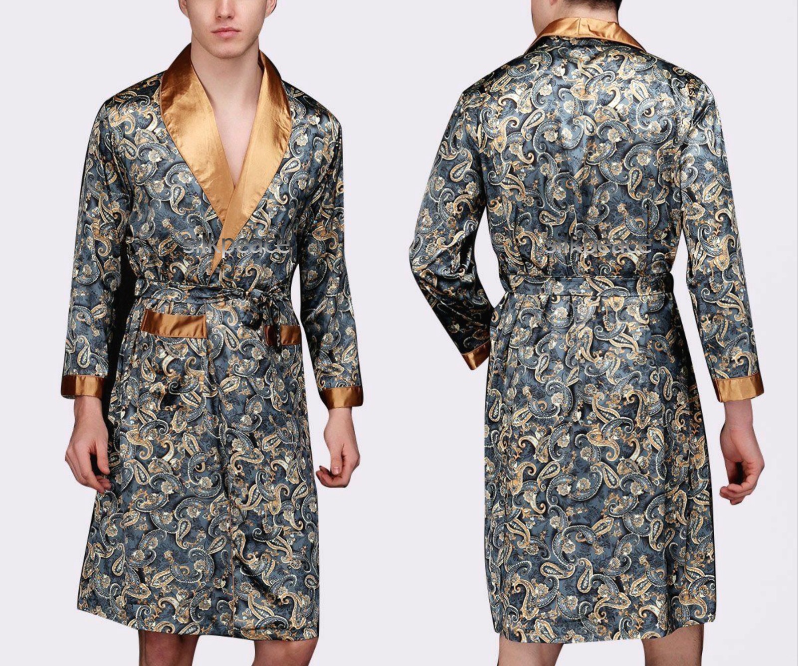 FREE SHIPPING   Mens Satin Robe Silk Robe satin Gown Satin Silk Pajama Lounge PJ