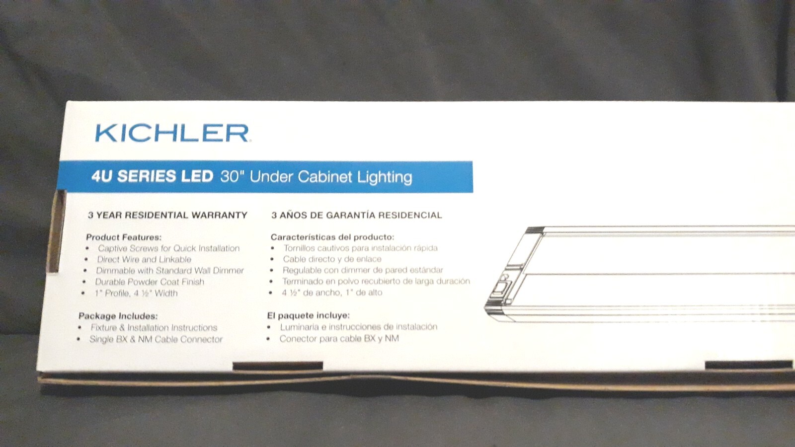 Kichler 4U Series LED 30" Under Cabinet Lighting 4U30K30WHT Indoor 3000K