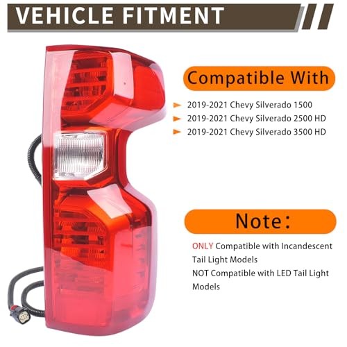 Tail Light Assembly Compatible With 2019-2024 Right Passenger Side Halogen Type