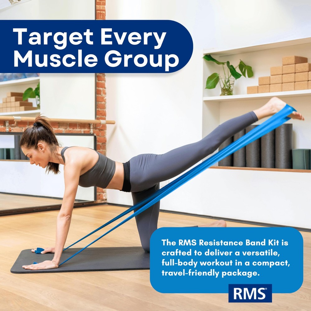 RMS Resistance Bands with Instruction Guide & Carry Bag - Multiple Colors