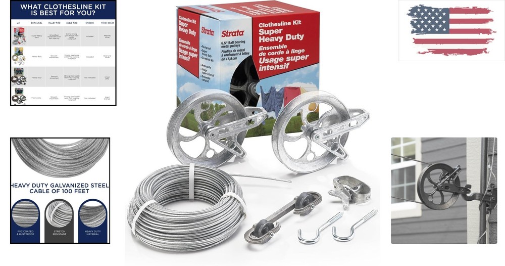 Complete 150ft Clothesline Kit - Galvanized Steel Wire & Easy Installation