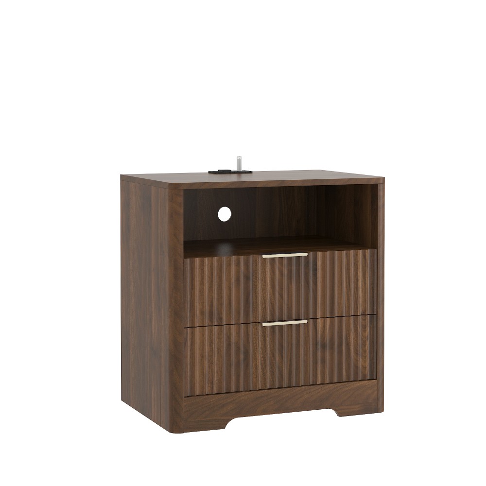 Smart Nightstand w/ USB Charging, Voice Control LED Light & Storage