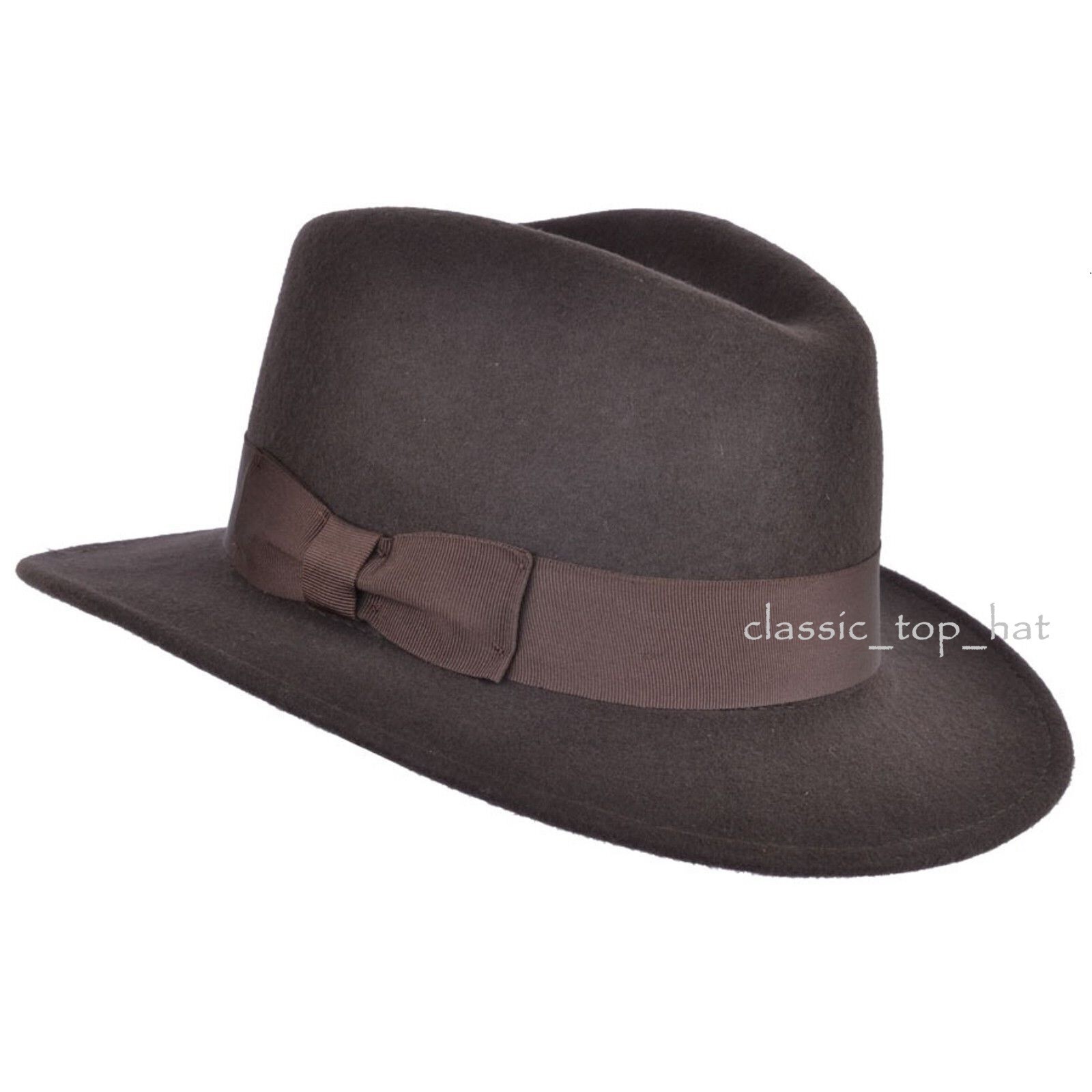 Vintage Indiana Jones Fedora - 100% Crushable Wool Felt Hat Brown