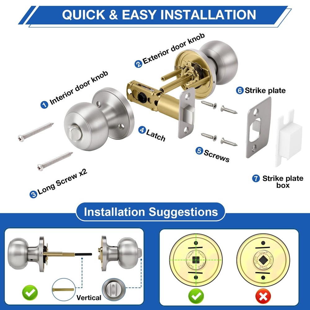 Plustool 10 Pack Brushed Nickel Door Knobs,Privacy Knob