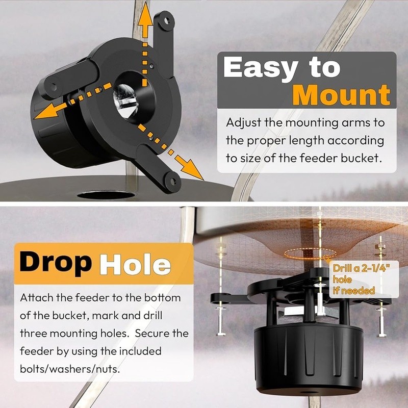 Efficient Deer Feeder Kit Digital Timer Solar Panel Compatible Adjustable Arms