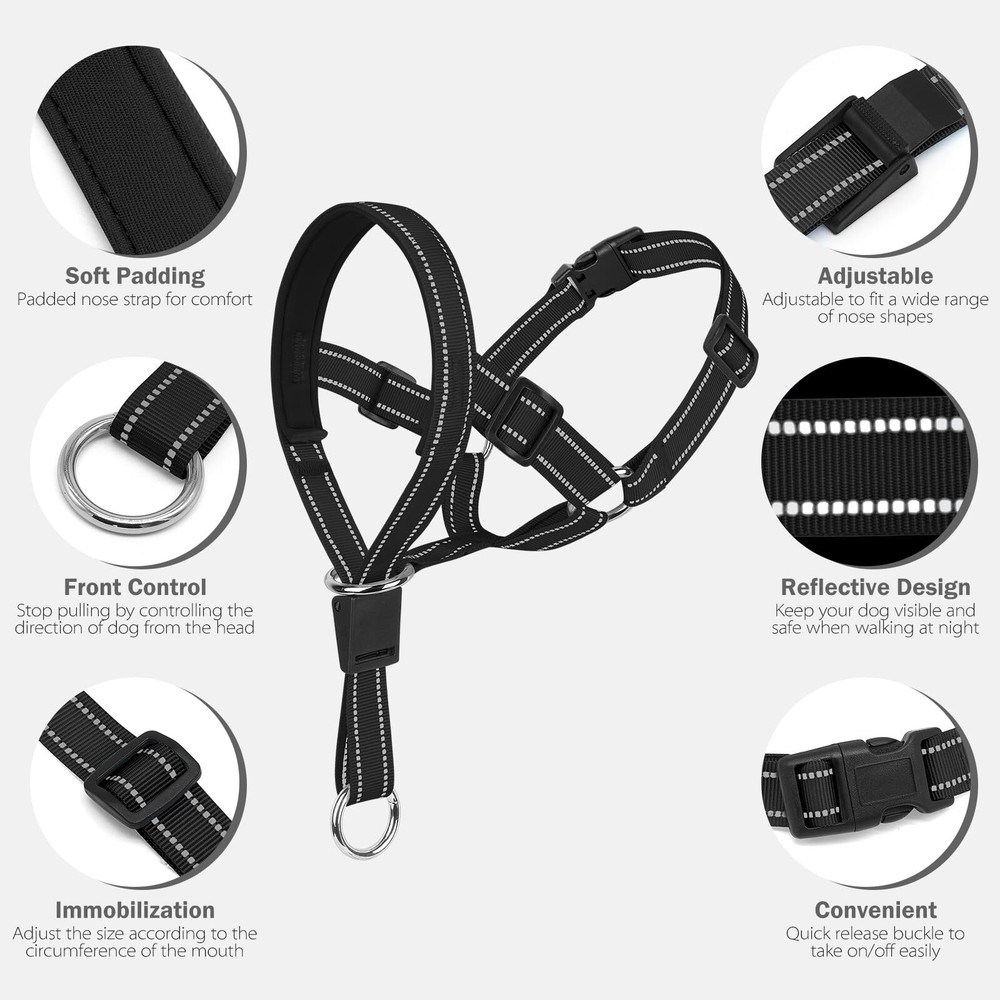 No-Pull Dog Head Halter - Adjustable Dog Muzzle Leash Padded Head Collar for ...