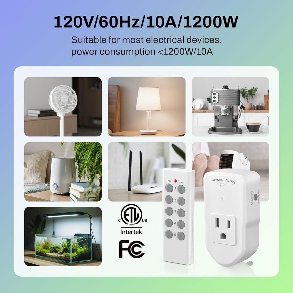 2 Pack Wireless Remote Control Outlet Switch for Lights and Appliances