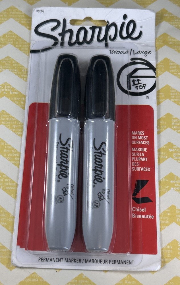 Sharpie Chisel Tip 2 Markers Permanent BLACK Ink Large Broad Marker 2-count