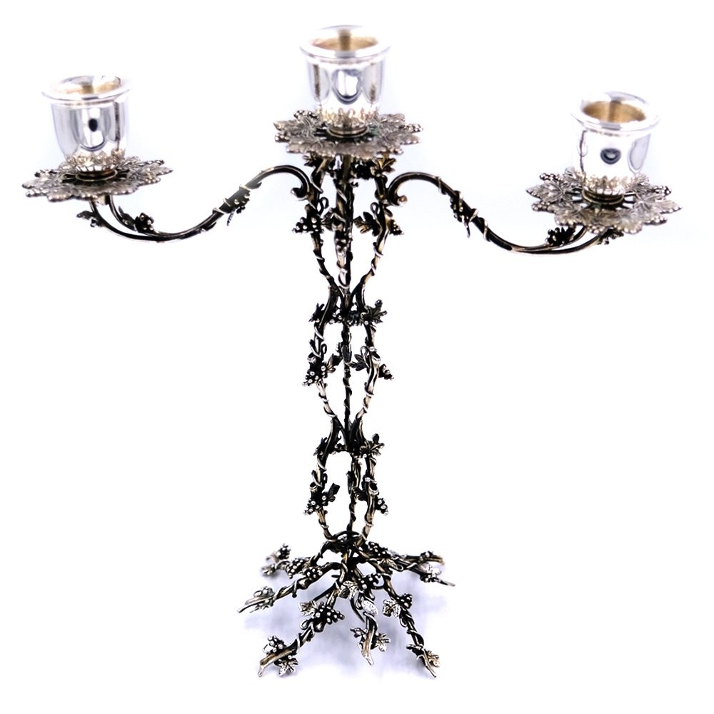 Solid Silver Three Armed Candelabra Fine Grapes Decor