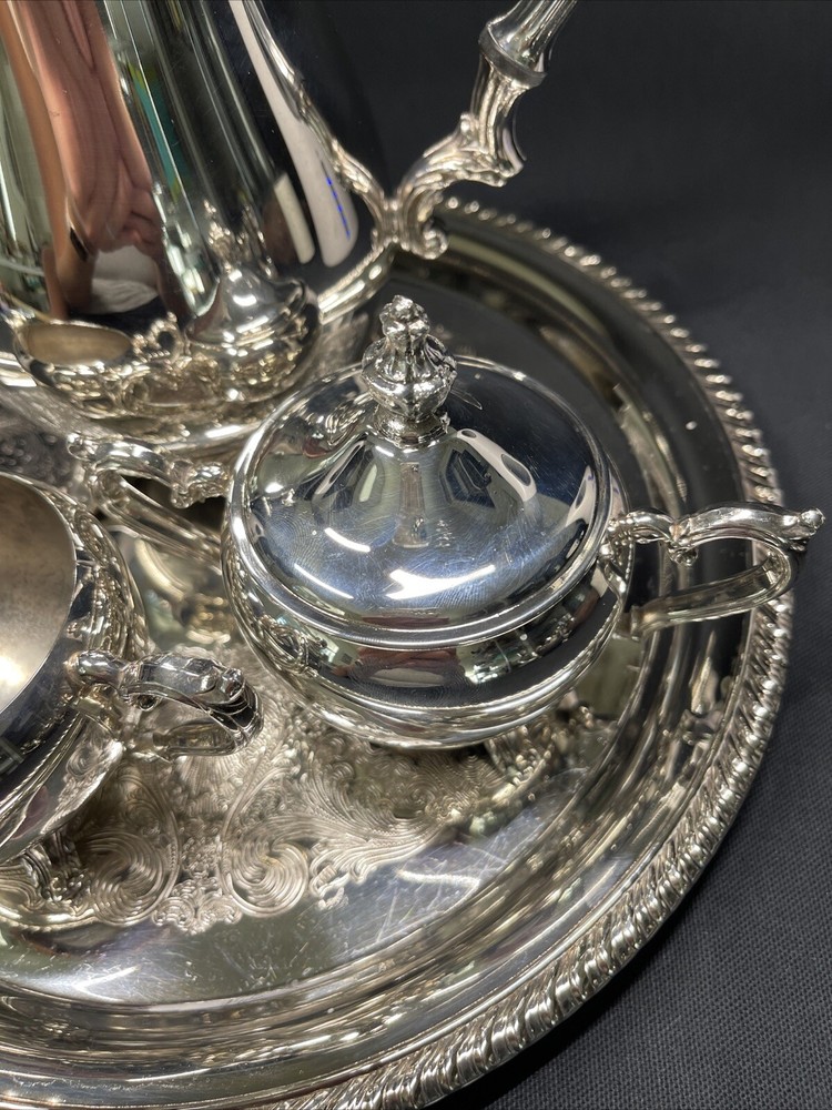 WM Rogers Silverplate POLISHED Coffee/Tea Service Set Pot/Creamer/Sugar/Tray