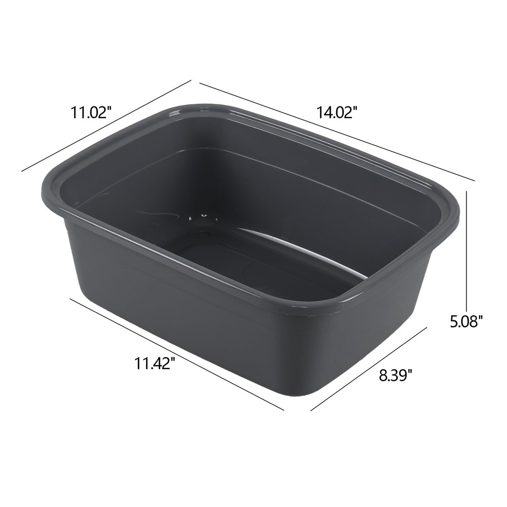 4 Pack Plastic Rectangular Dish Washing Pan, 12 Quart Dish Basin, Dishpan Was...
