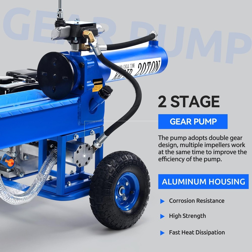 Efurden 20 Ton Log Splitter Portable Auto Return Ram System 7HP Engine, Blue