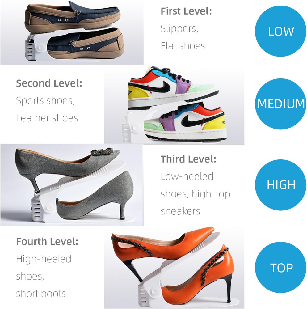 Shoe Slots Organizer, 12PCS Adjustable Double Layer Stack Shoe Rack, 50% Space-S