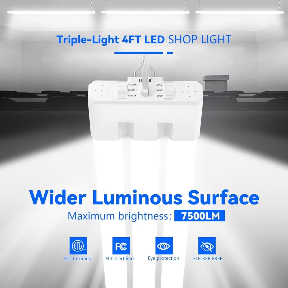 4FT LED Garage Shop Lighting 3CCT 30-50W Adjustable Linkable Ceiling Mount 4PACK