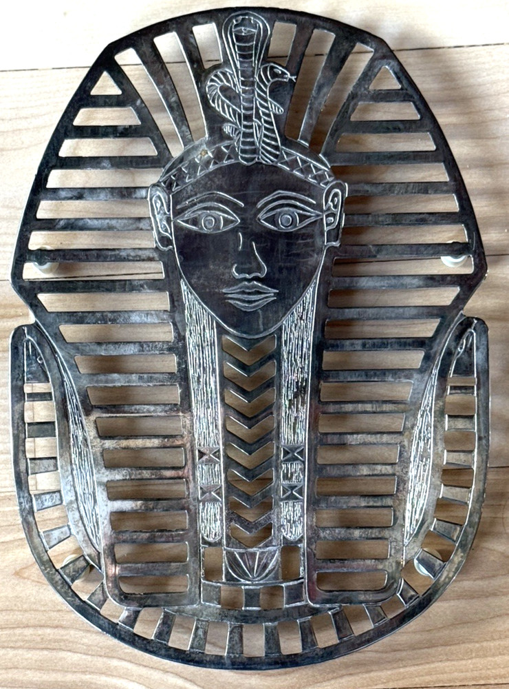Vintage Leonard Silver Plate King Tut Egyptian Revival MCM Trivet w Original Box