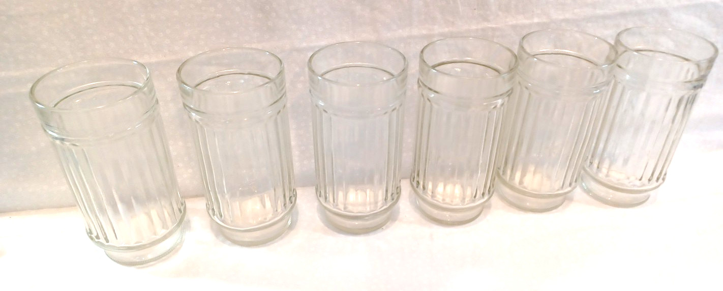Anchor Hocking 6 VTG Ribbed Line Lites Heavy MCM 6" Tall 16 oz Glasses Retired