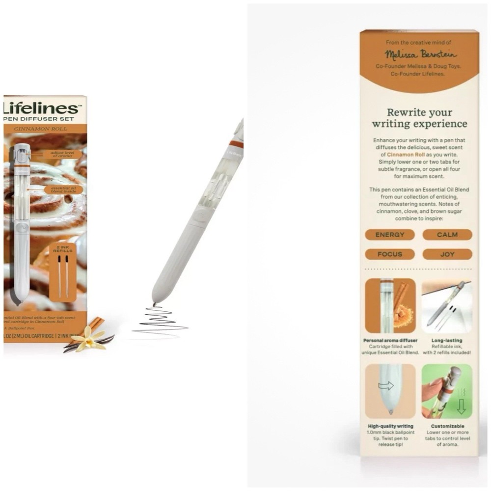 2 Sensory Lifelines Pen Diffusers Essential Oil Cinnamon Roll 2 Ink Refills each