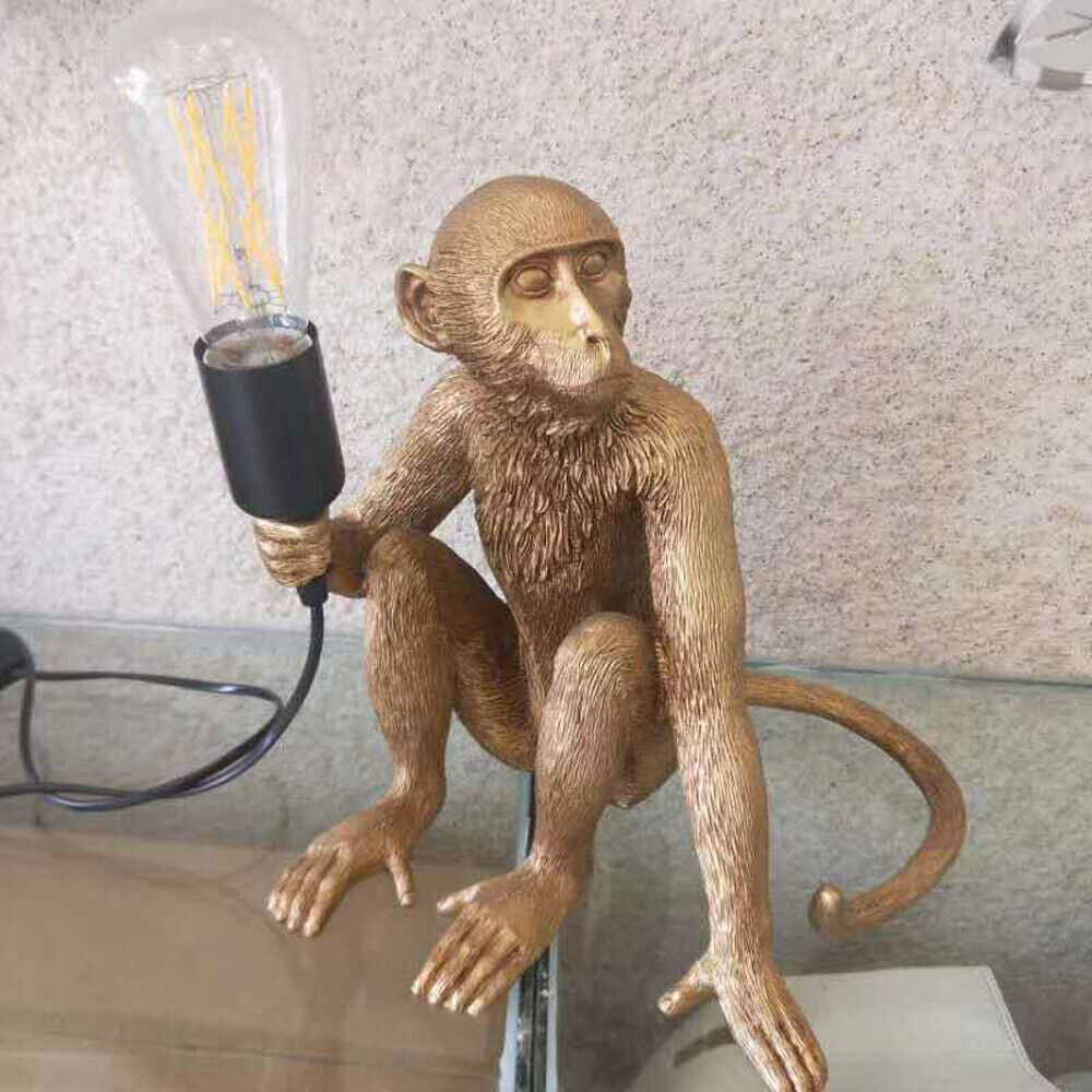 Modern Vertical Table Light Desk Lamp Resin Sitting Monkey Sculpture Lighting