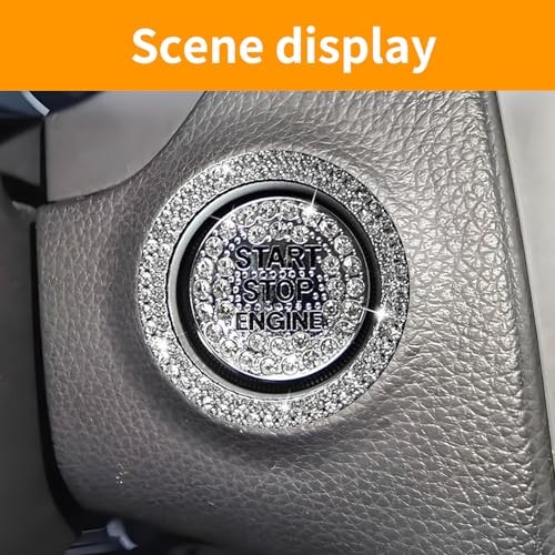 2 Pcs Car Bling Crystal Rhinestone Engine Start Button Decals, Key White