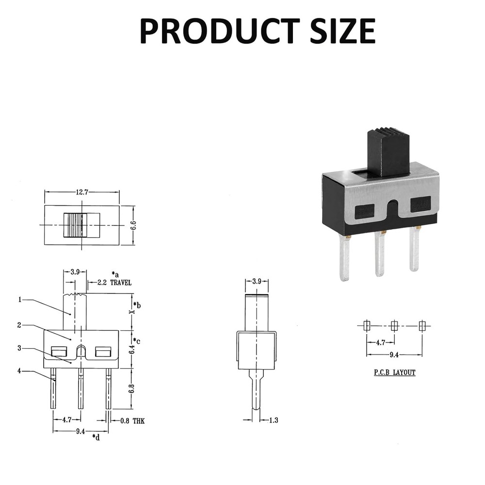 Durable 2 Position Micro Slide Switch - SPDT Panel Mount, Rated, 20 Pack