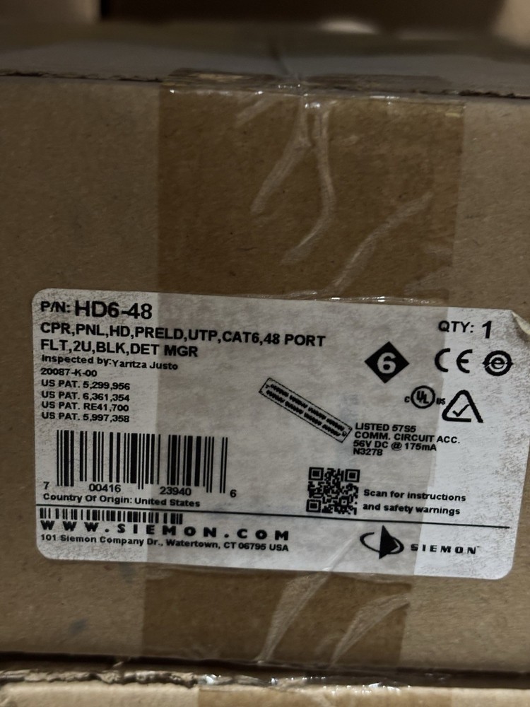 Siemon HD6-48 48-Port Cat6 Network Patch Panel, Flat 2U Black - Brand New