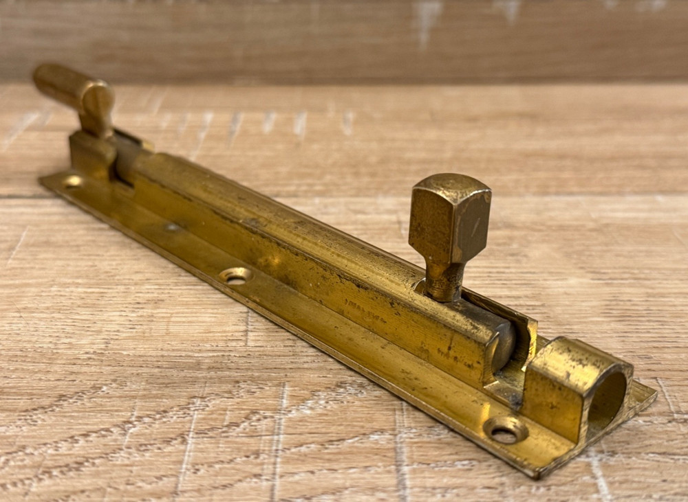 VINTAGE SOLID BRASS 6" SLIDE BOLT DOOR BOLT