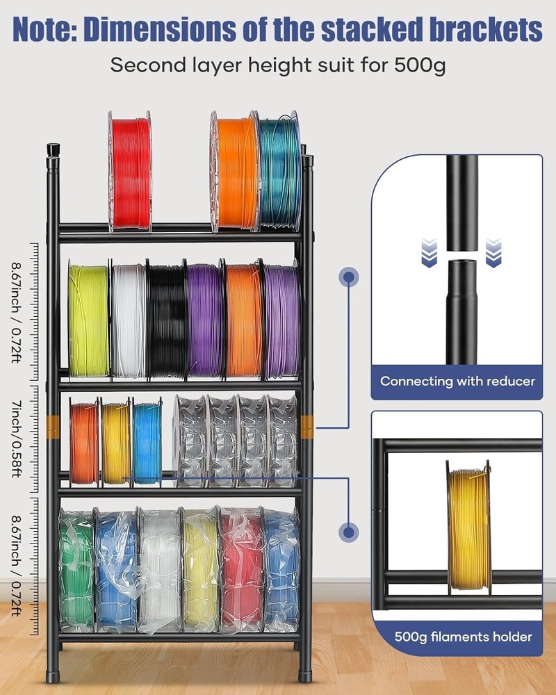 Desktop 3D Printer Filament Storage Rack Tabletop 2-Tier Stackable Organizer
