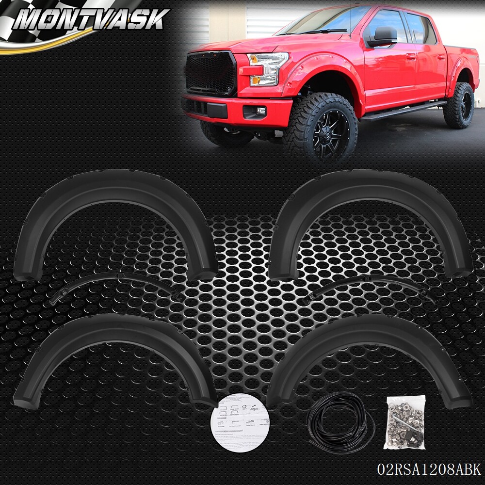 6pcs Pocket Rivet Style Fender Flares Black Fit For 2009-2014 F150 Offroad