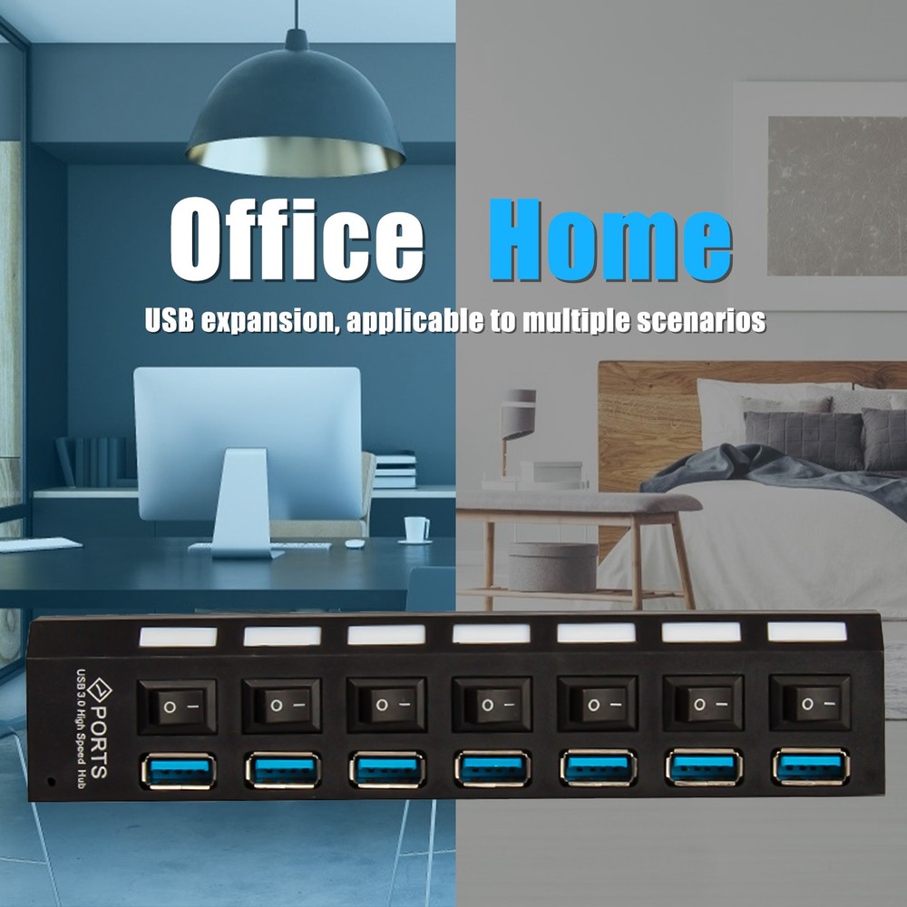 7 Port USB 3.0 Powered Hub Switch Splitter for PC Laptop Desktop Computer