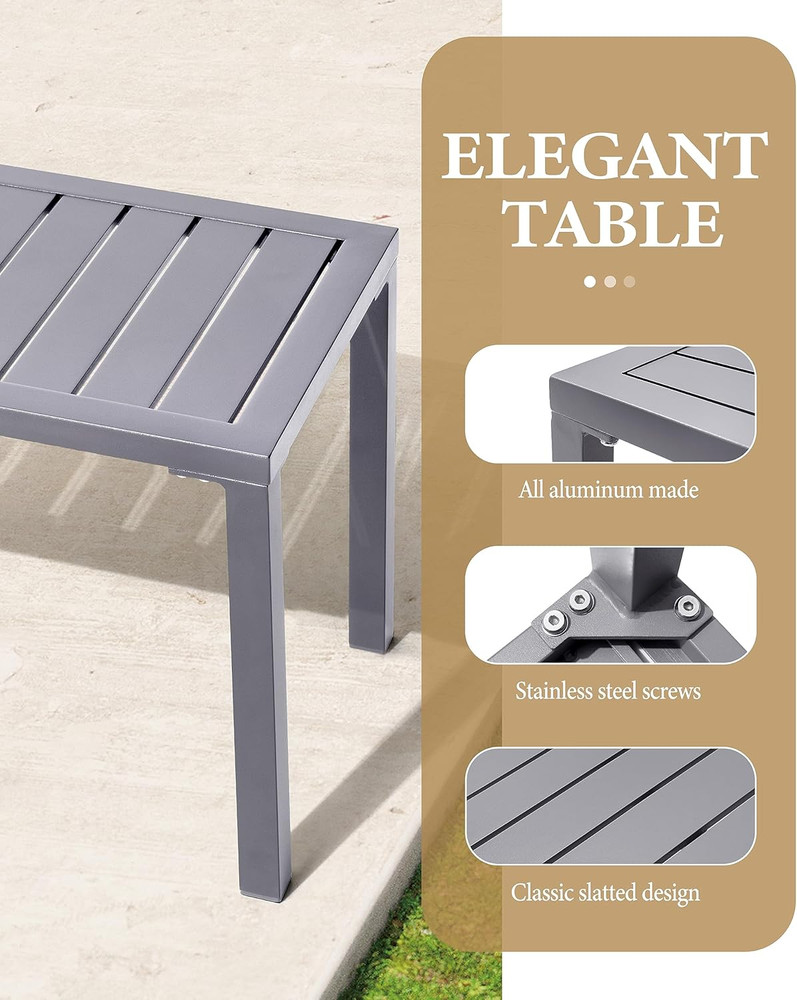 Outdoor Side Table,Aluminum Rectangular Side/End Table, Small Patio Coffee Bistr