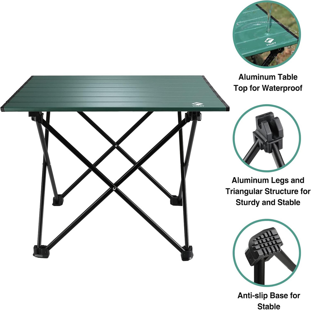 VILLEY Portable Camping Side Table, Ultralight Aluminum Folding Beach Table with
