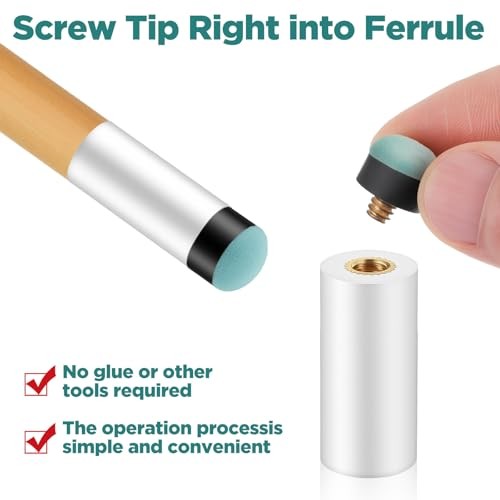 10 Sets Pool Cue Tips Replacement Kit, 12mm & 13mm Screw On Pool Stick Tips