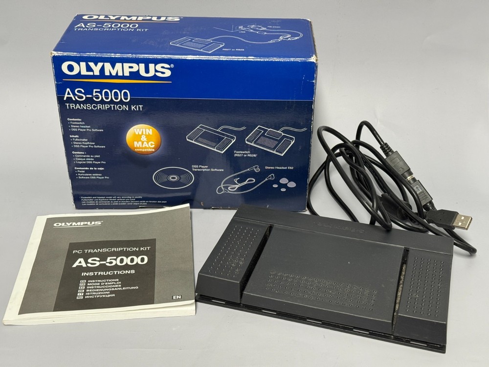 Olympus AS-5000 Transcription Kit Footswitch Win & Mac Compatible READ